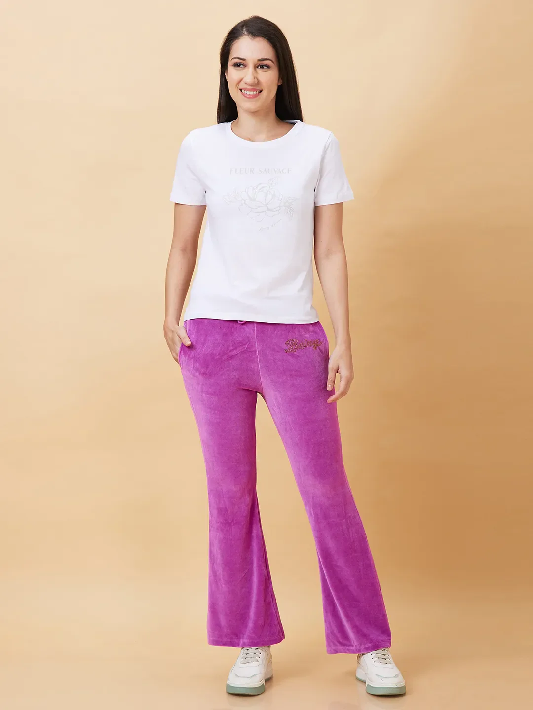 Purple Slim Flare Women's Track Pants by Being Human Clothing - Image 2