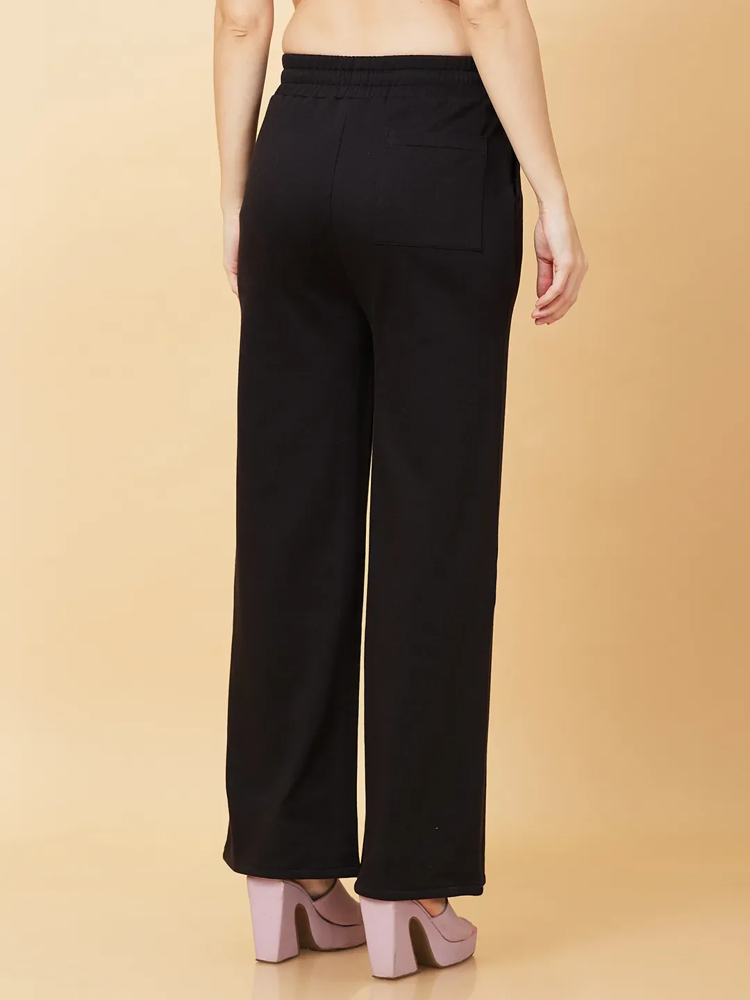 Black Wide Leg Fit Women's Cotton Blend Track Pants By Being Human Clothing - Image 3