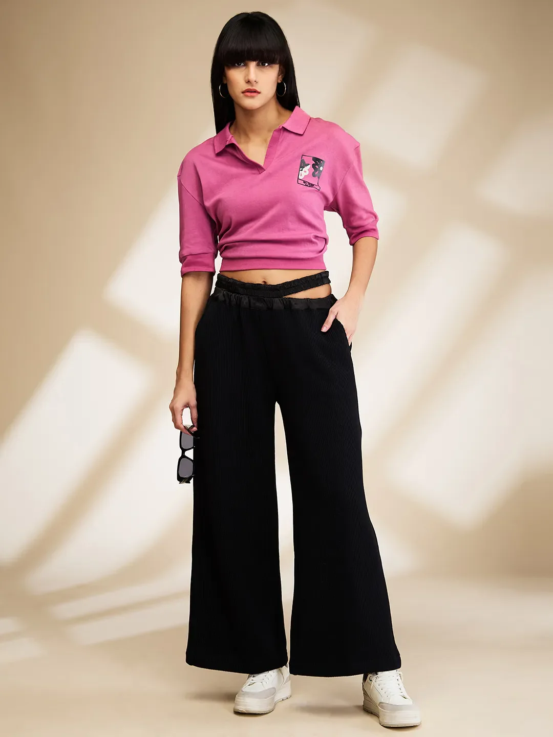 Black Wide Leg Fit Women's Cotton Track Pants By Being Human Clothing - Image 6