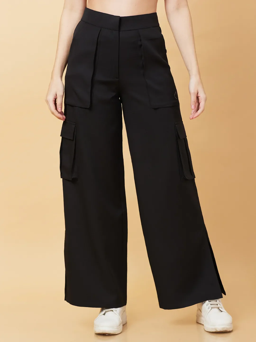 Black Wide Leg Fit Women's Track Pants By Being Human Clothing