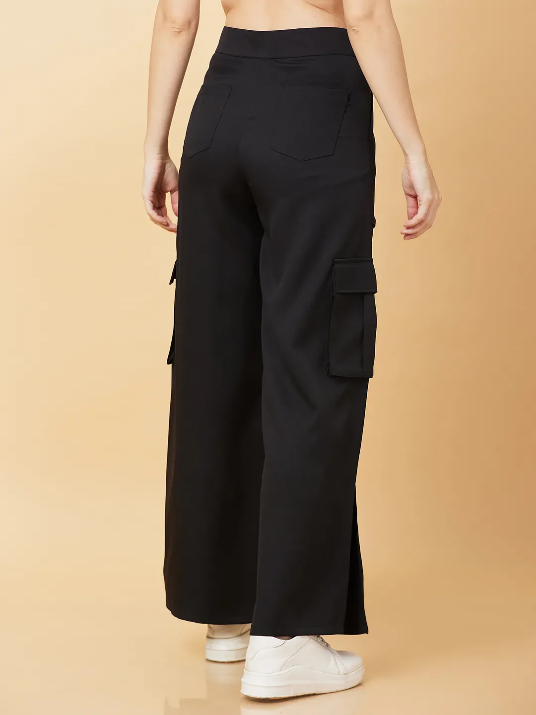 Black Wide Leg Fit Women's Track Pants By Being Human Clothing - Image 3