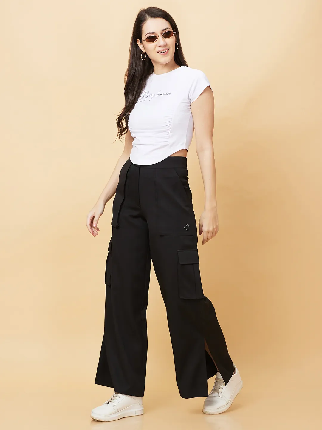 Black Wide Leg Fit Women's Track Pants By Being Human Clothing - Image 6