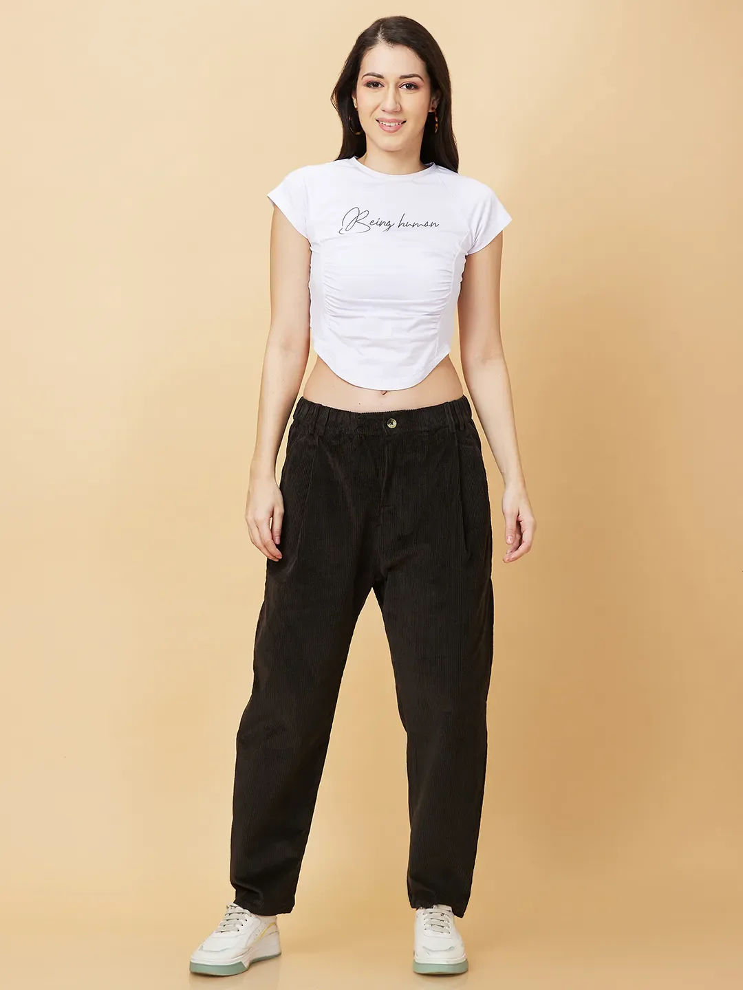 Dark Olive Easy Fit Women's Cotton Track Pants By Being Human Clothing - Image 2