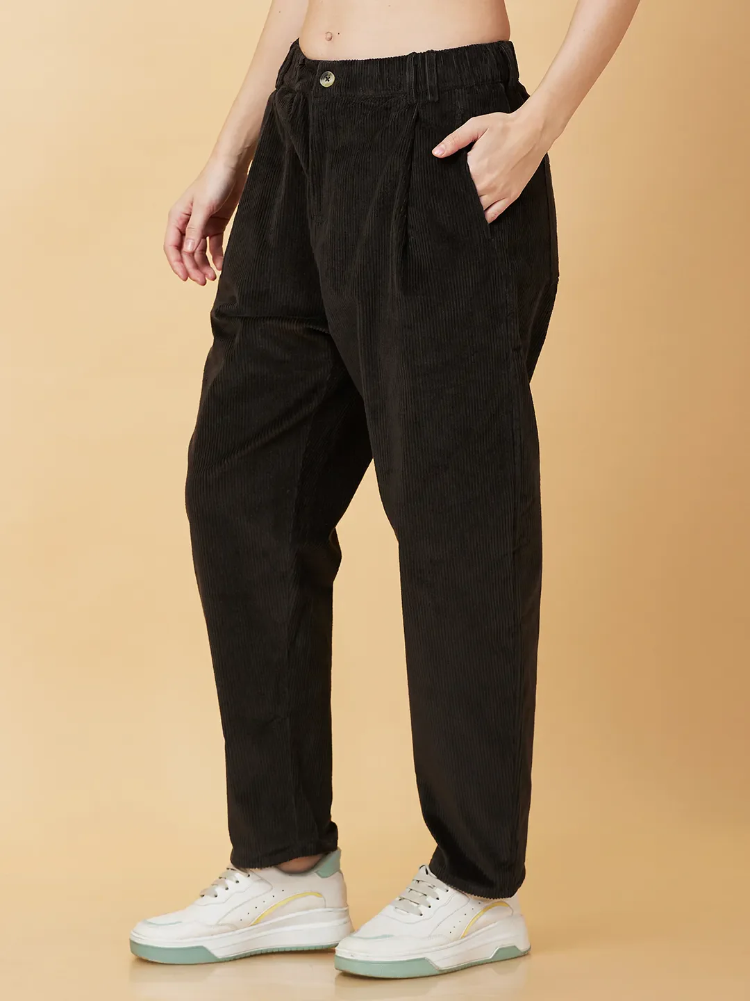 Dark Olive Easy Fit Women's Cotton Track Pants By Being Human Clothing - Image 4
