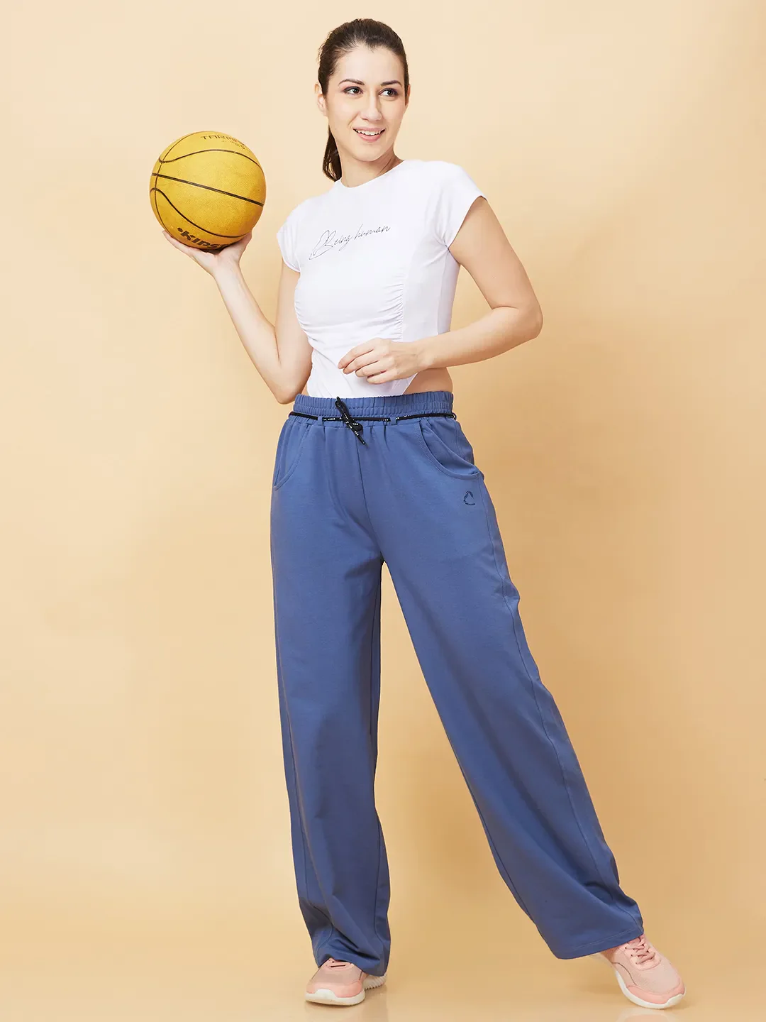 Pale Blue Easy Fit Women's Cotton Blend Track Pants By Being Human Clothing - Image 6