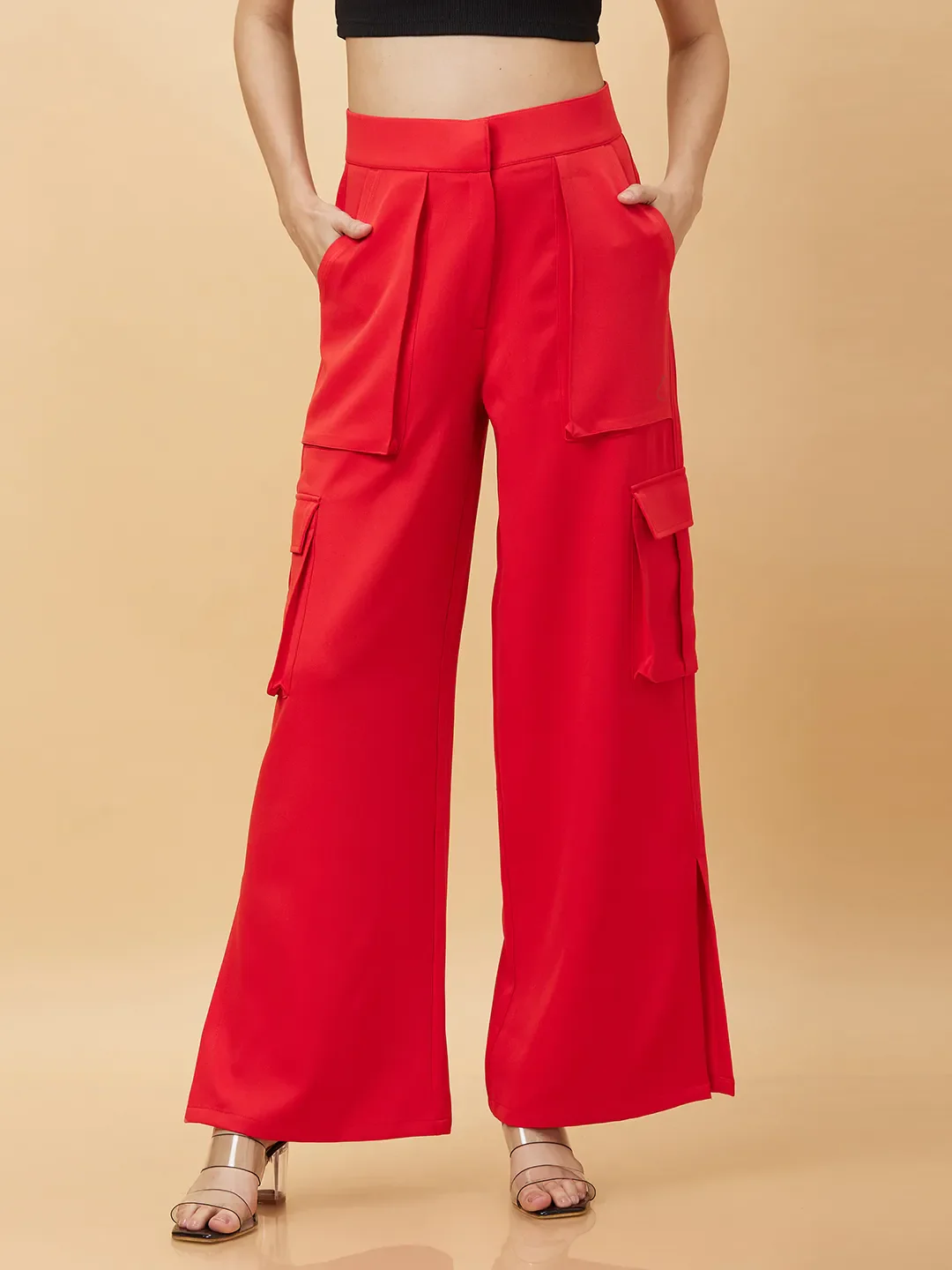Red Wide Leg Fit Women's Track Pants By Being Human Clothing