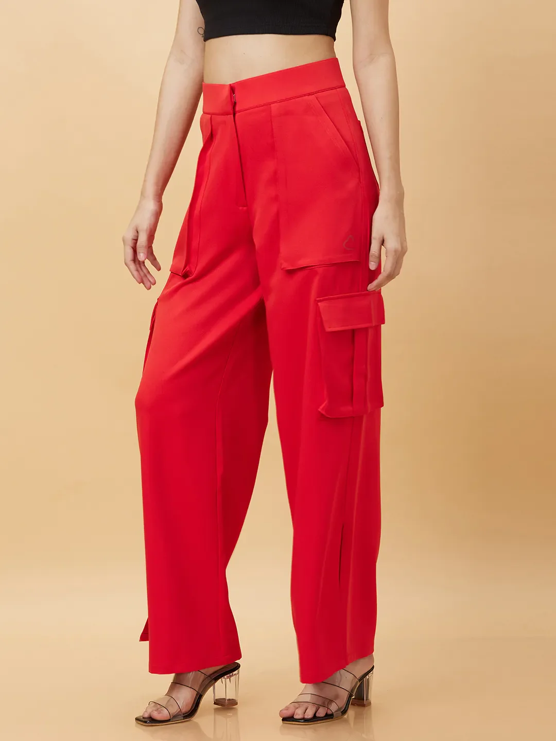Red Wide Leg Fit Women's Track Pants By Being Human Clothing - Image 4