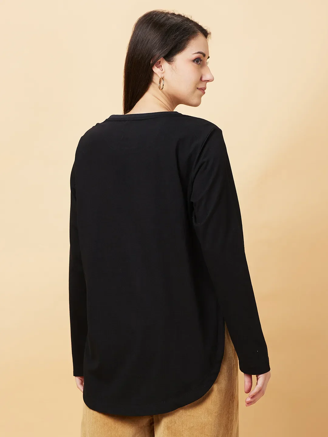 Black Easy Fit Women's Cotton T-Shirt By Being Human Clothing - Image 3