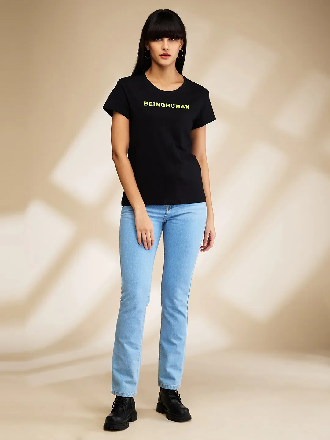 Black Easy Fit Short Sleeve Women's T-Shirt By Being Human Clothing - Image 2