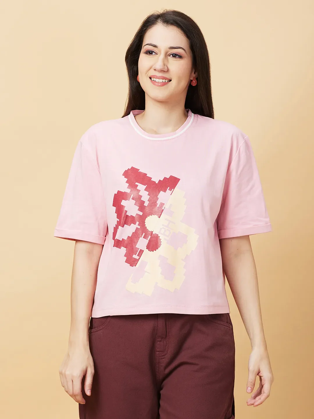 Pink Boxy Fit Women's Cotton T-Shirt By Being Human Clothing