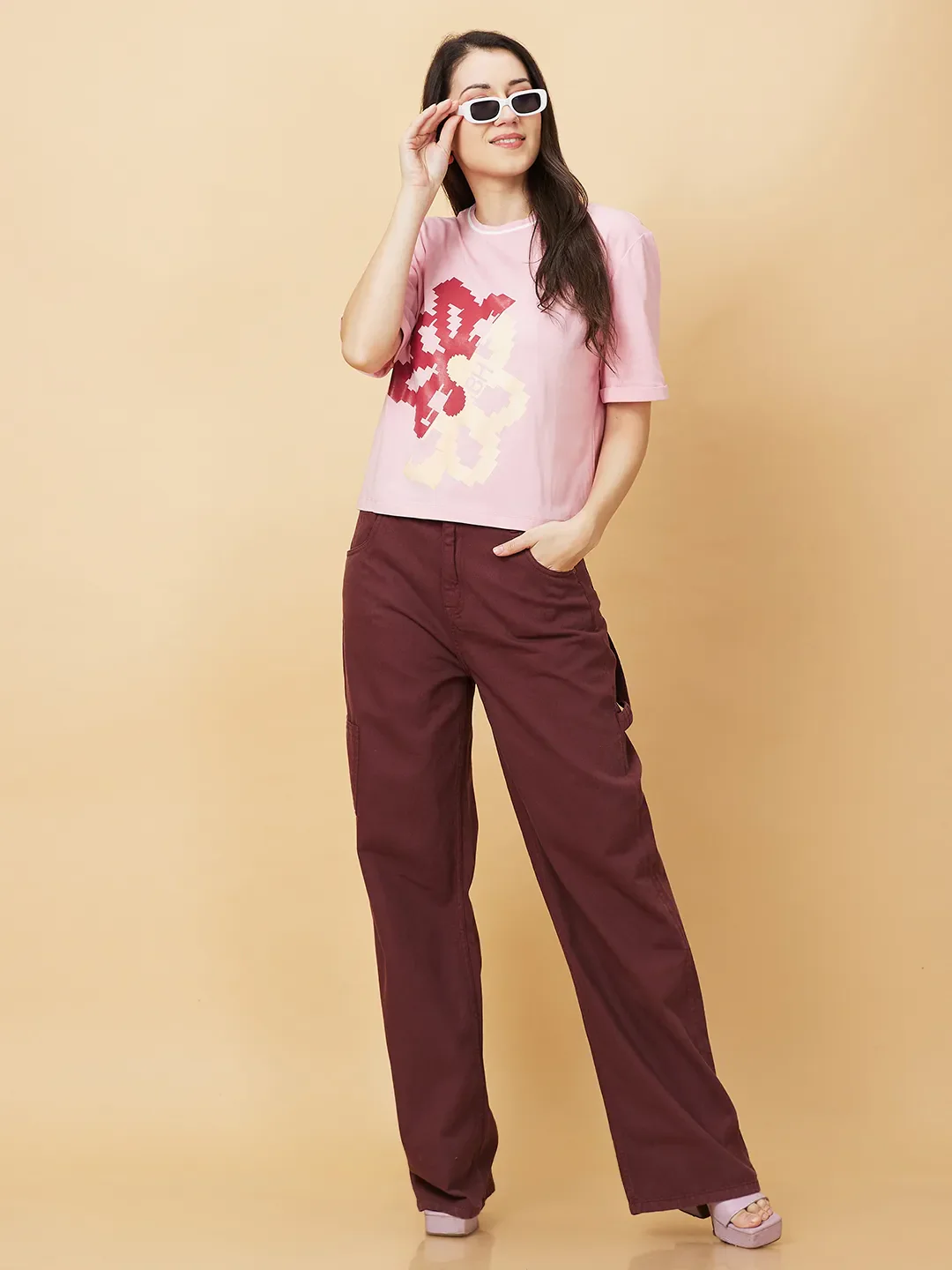 Pink Boxy Fit Women's Cotton T-Shirt By Being Human Clothing - Image 6