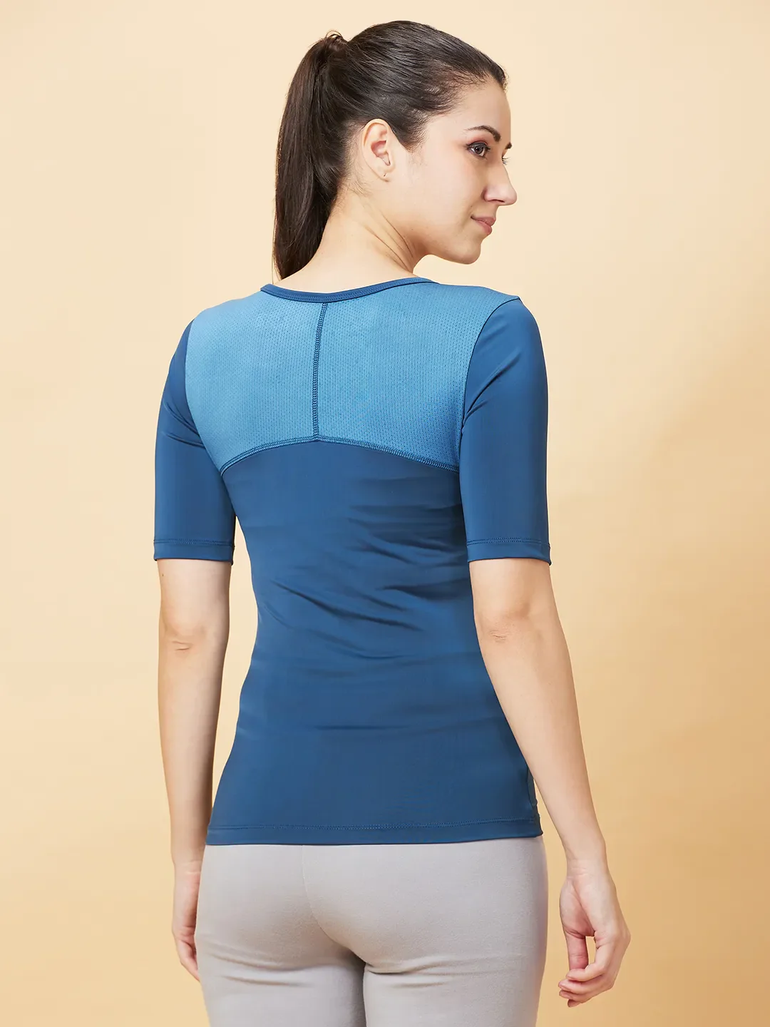 Blue Slim Fit Short Sleeve Women's Cropped T-Shirt By Being Human Clothing - Image 3