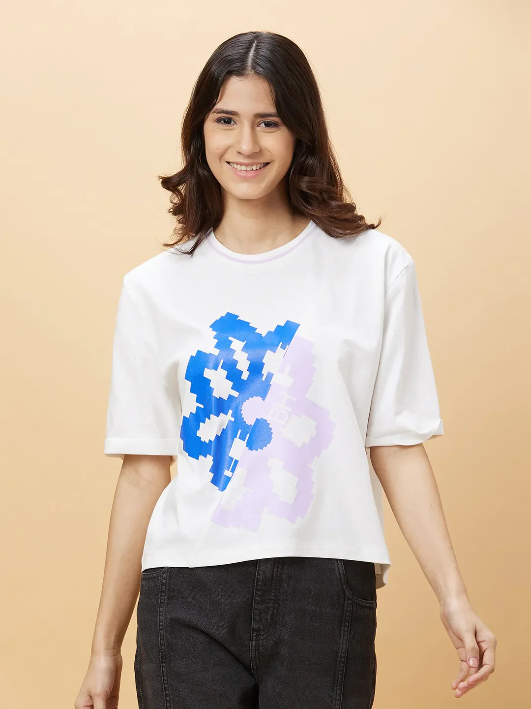 White Boxy Fit Women's Cotton T-Shirt By Being Human Clothing