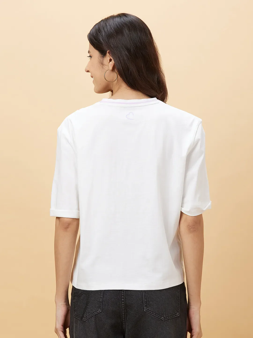 White Boxy Fit Women's Cotton T-Shirt By Being Human Clothing - Image 3
