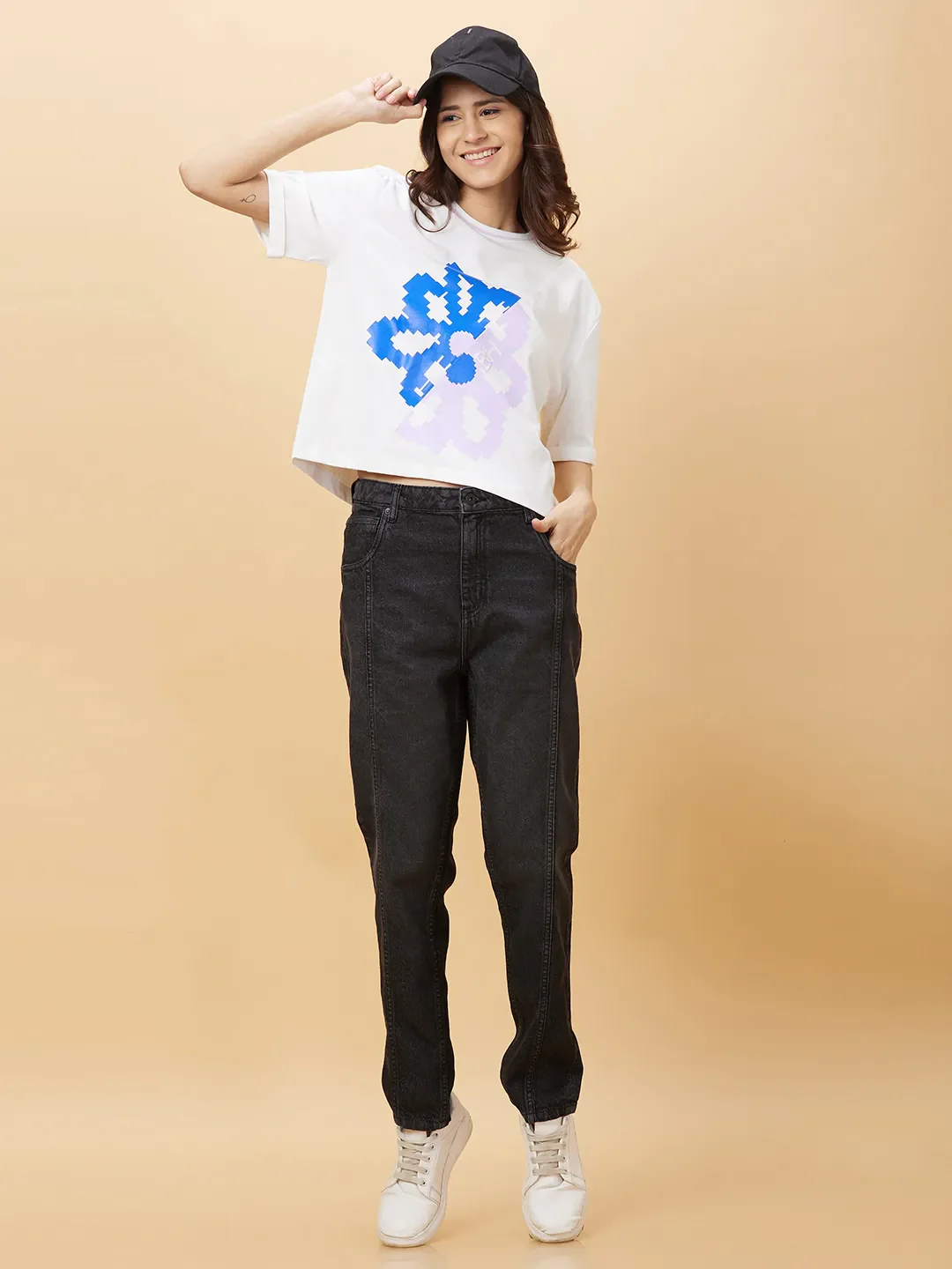 White Boxy Fit Women's Cotton T-Shirt By Being Human Clothing - Image 6