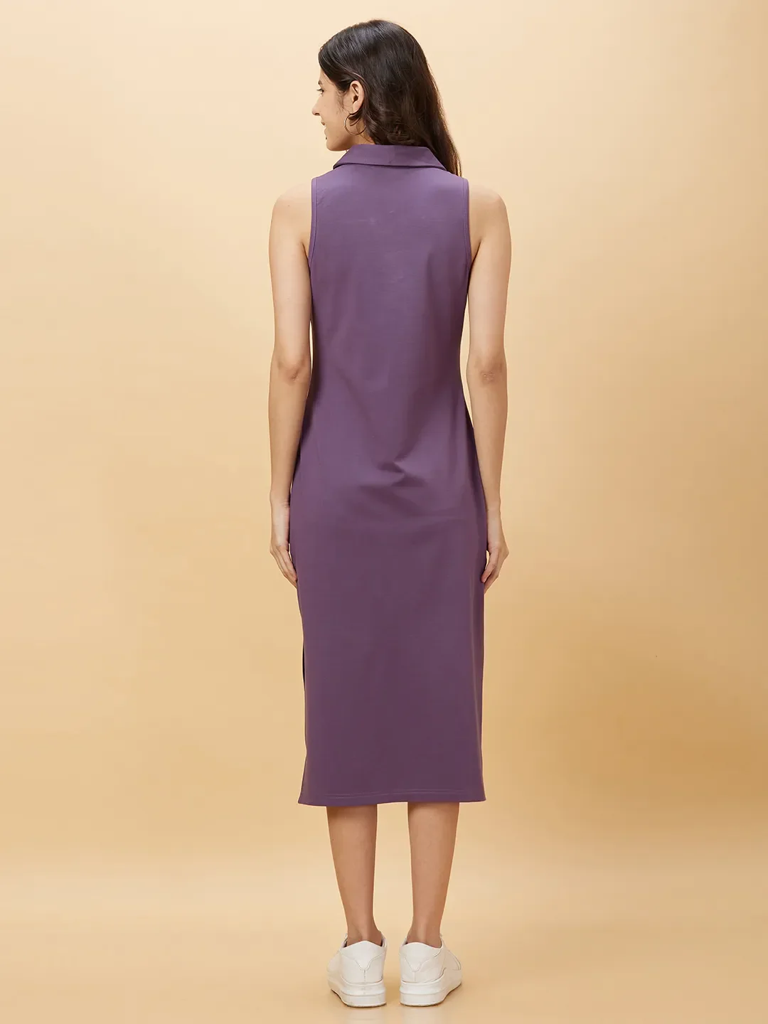 Deep Mauve Slim Fit Women's Viscose Dress By Being Human Clothing - Image 3