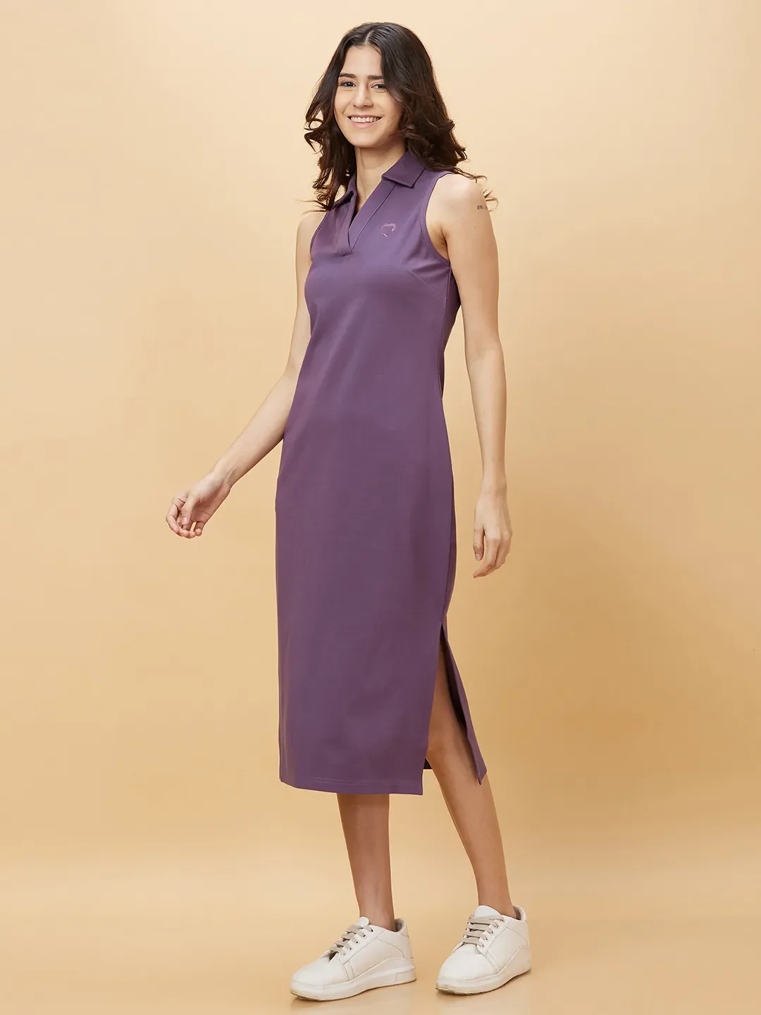 Deep Mauve Slim Fit Women's Viscose Dress By Being Human Clothing - Image 4
