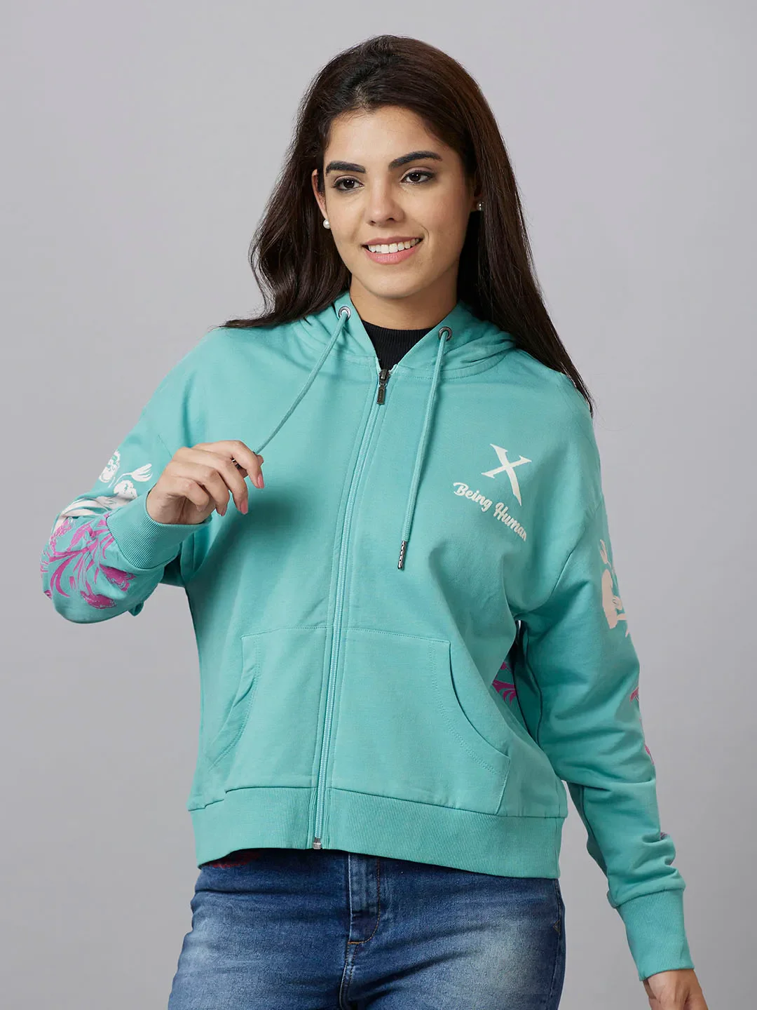 Green Basic Fit  Long Sleeves Women's Hoodie by Being Human Clothing