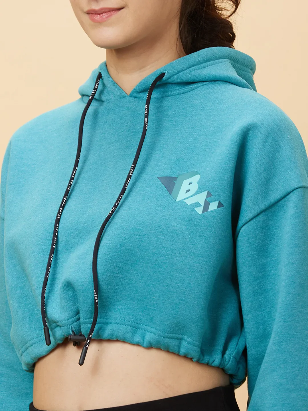 Blue Boxy Fit Long Sleeve Women's Cropped Hoodie By Being Human Clothing - Image 5