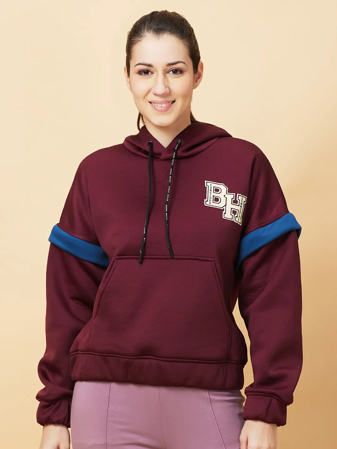 Red Easy Fit  Long Sleeves Detachable Women's Hoodie by Being Human Clothing