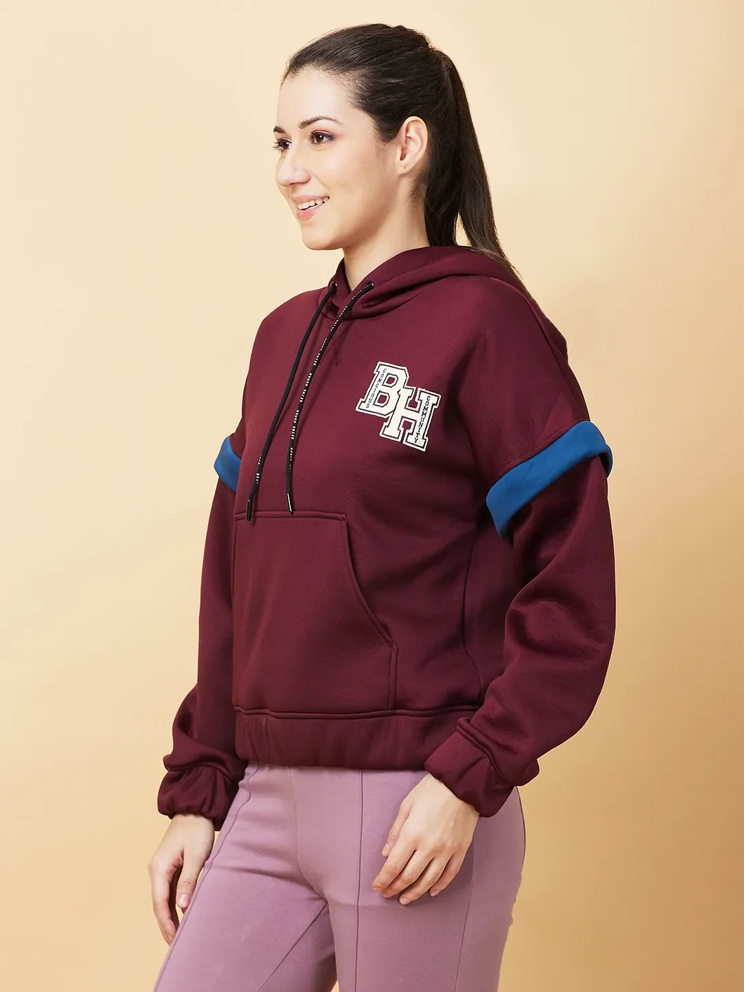Red Easy Fit  Long Sleeves Detachable Women's Hoodie by Being Human Clothing - Image 4