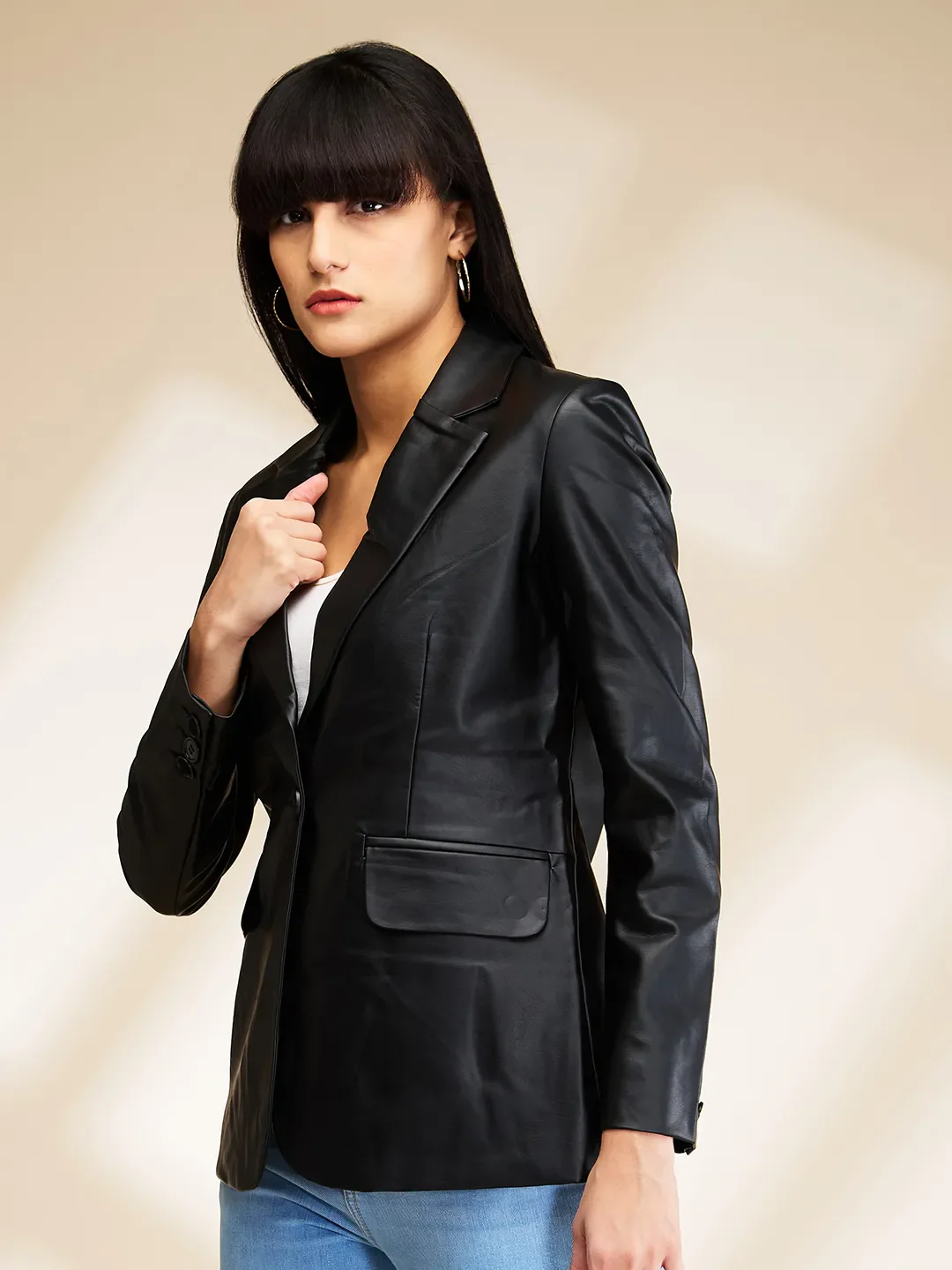 Black Slim Fit Long Sleeve Women's Jacket By Being Human Clothing - Image 4