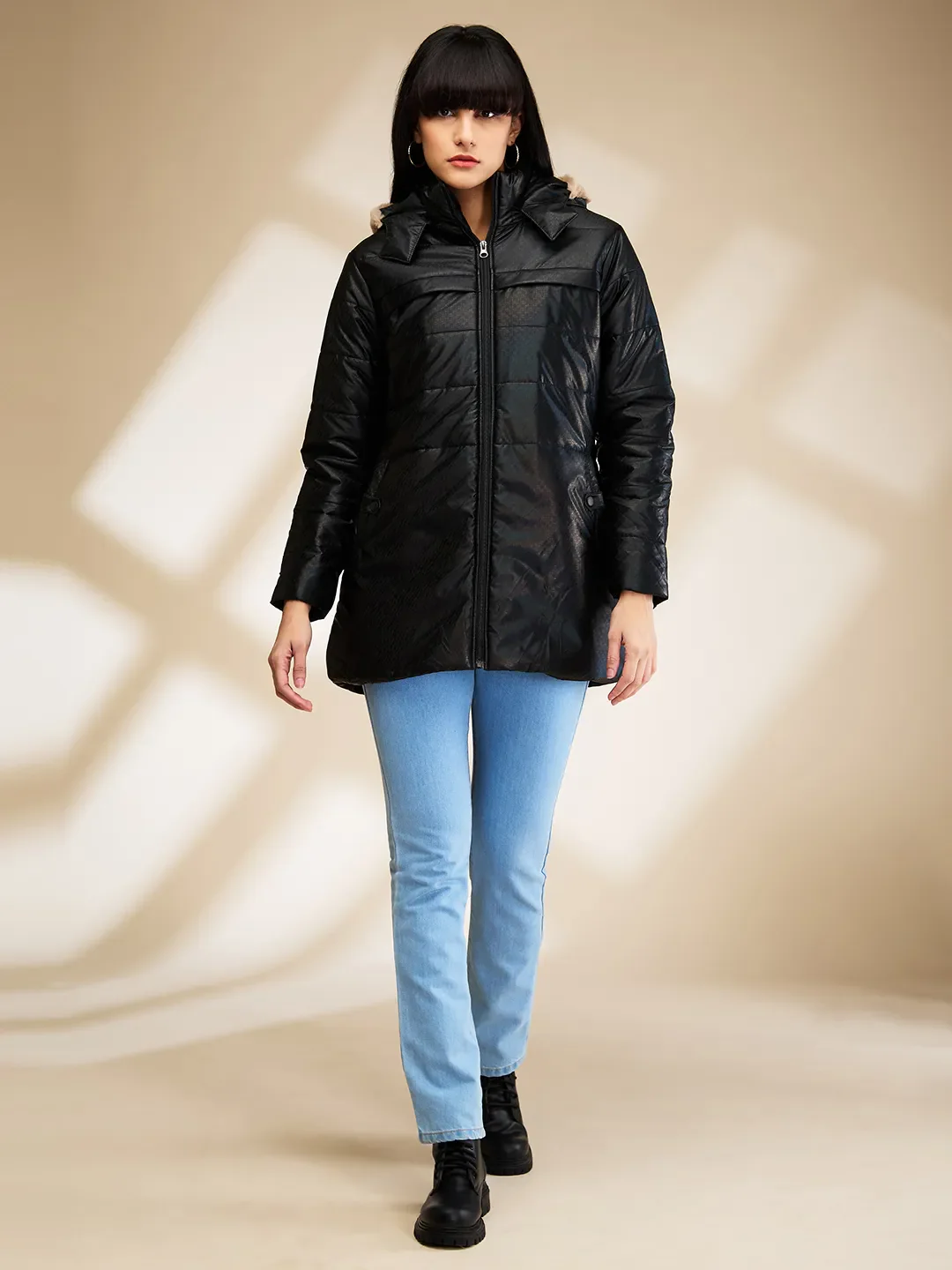 Black Slim Fit Long Sleeve Women's Jacket By Being Human Clothing - Image 2