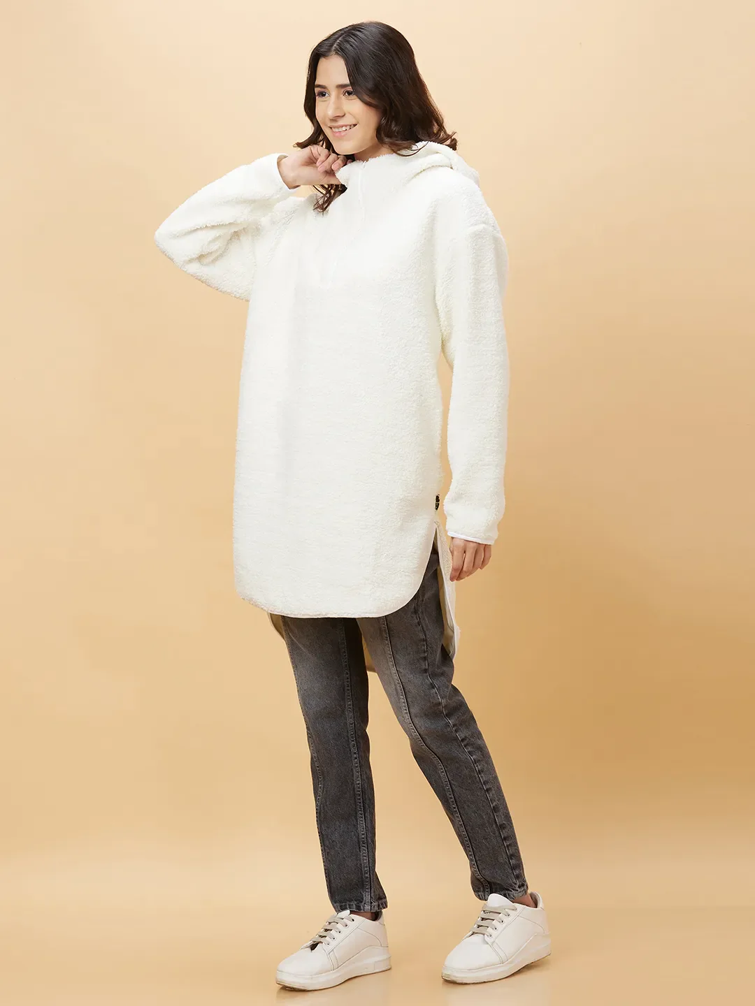 White Easy Fit Long Sleeve Women's Jacket By Being Human Clothing - Image 4
