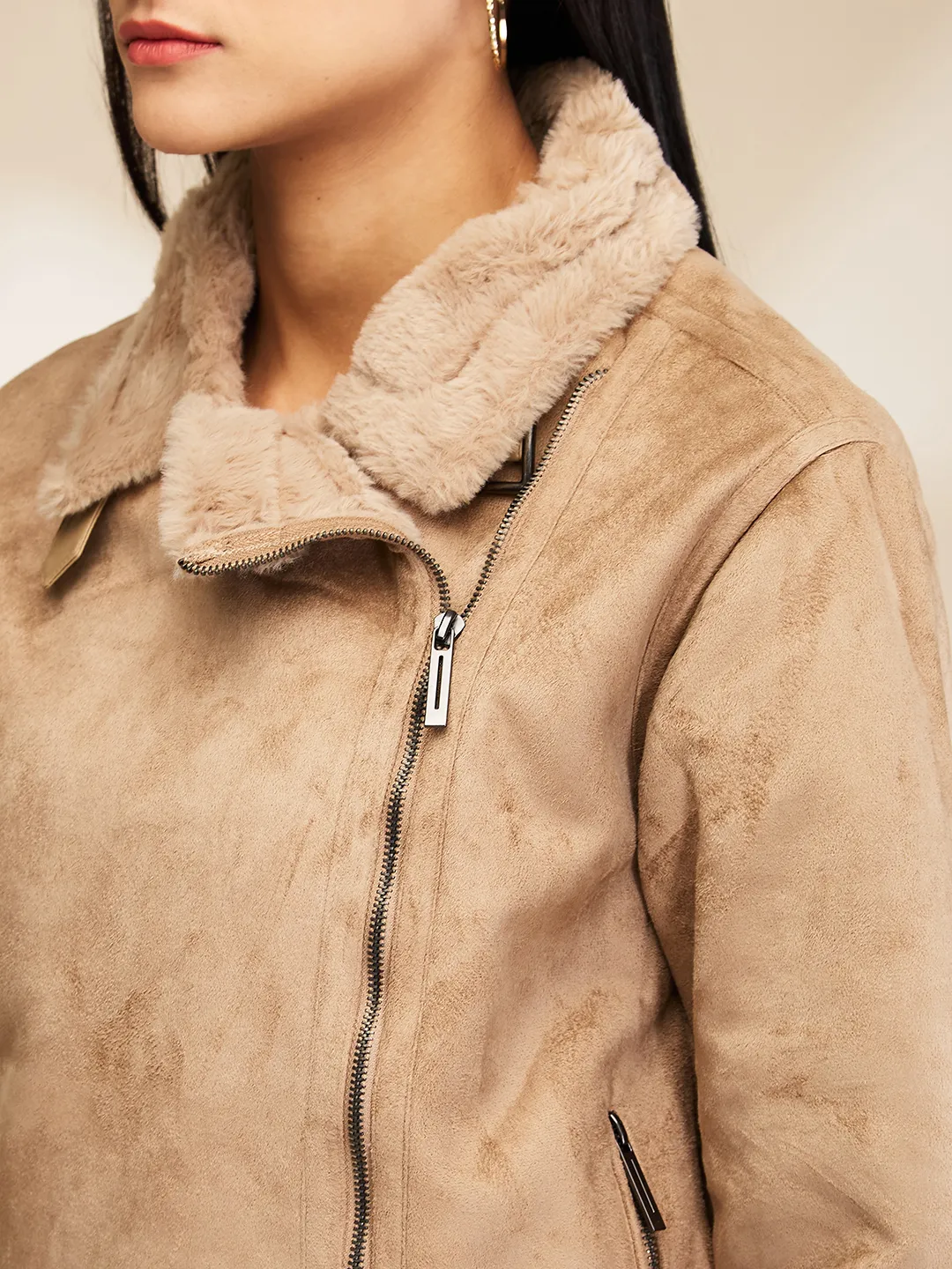 Light Brown Easy Fit Long Sleeve Women's Jacket By Being Human Clothing - Image 5