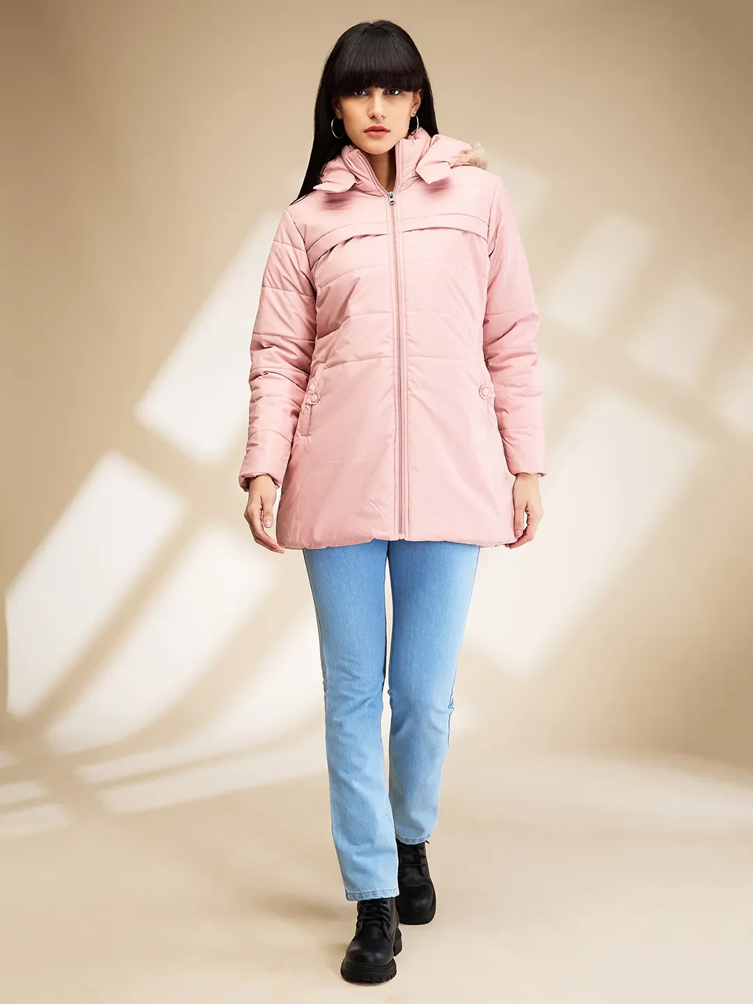 Pink Slim Fit Long Sleeve Women's Jacket By Being Human Clothing - Image 2