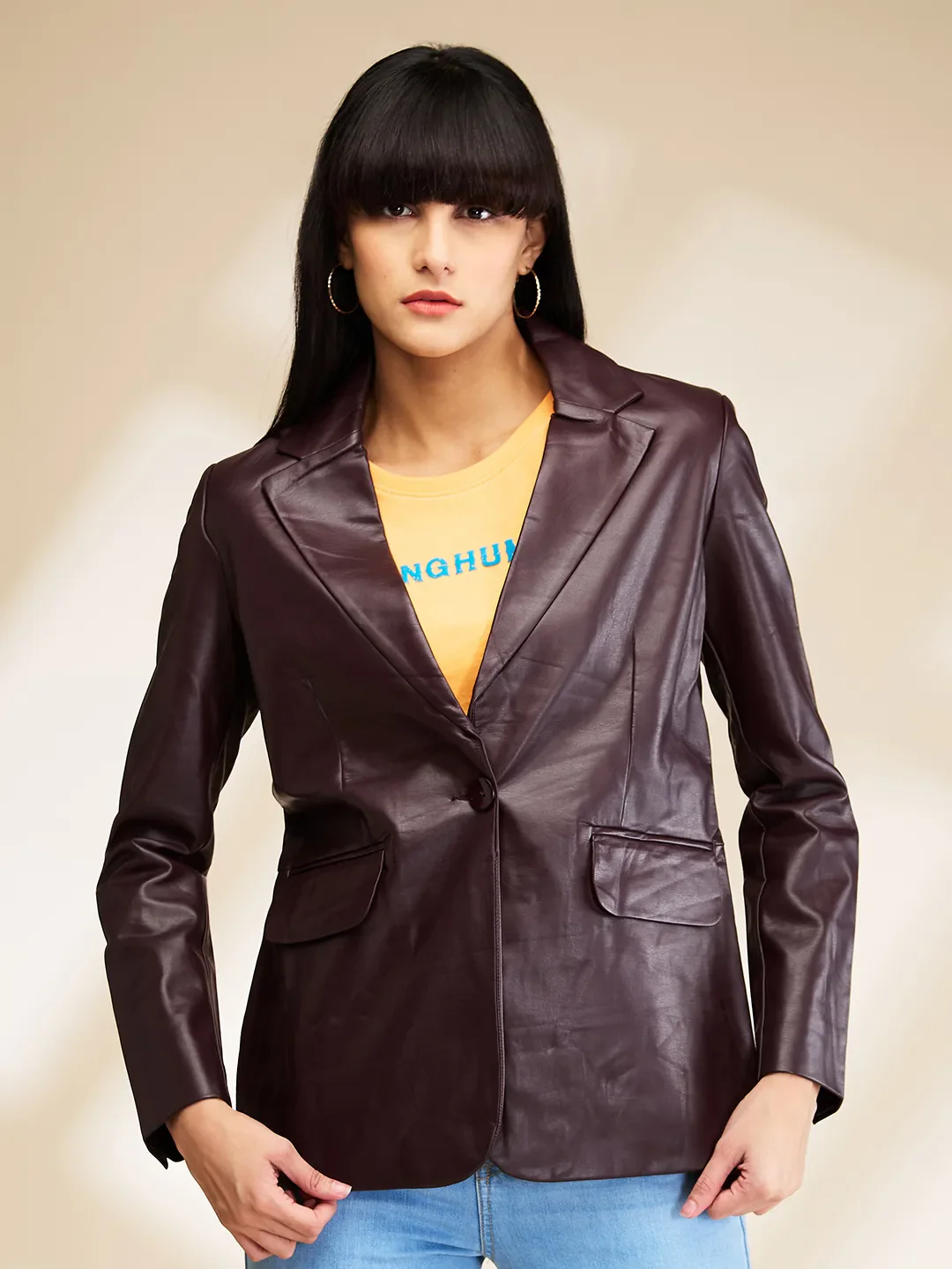Wine Slim Fit Long Sleeve Women's Jacket By Being Human Clothing