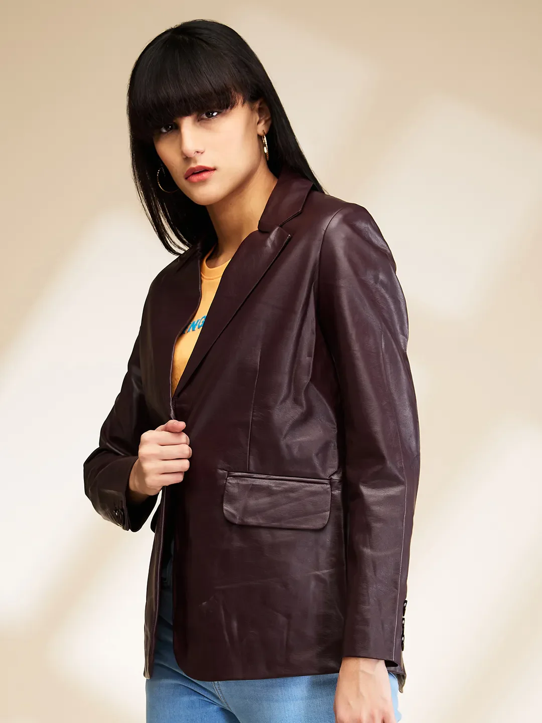 Wine Slim Fit Long Sleeve Women's Jacket By Being Human Clothing - Image 4