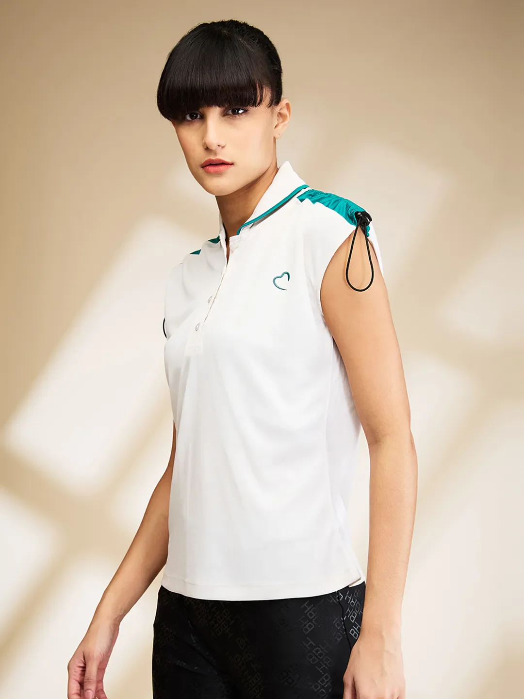 Off White Slim Fit Sleeveless Women's Polo T-Shirt By Being Human Clothing - Image 4