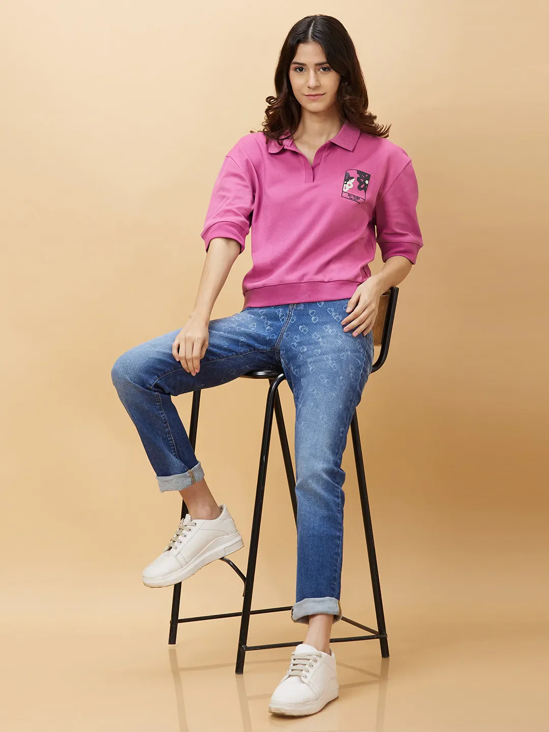 Violet Boxy Fit Women's Cotton Polo T-Shirt By Being Human Clothing - Image 6