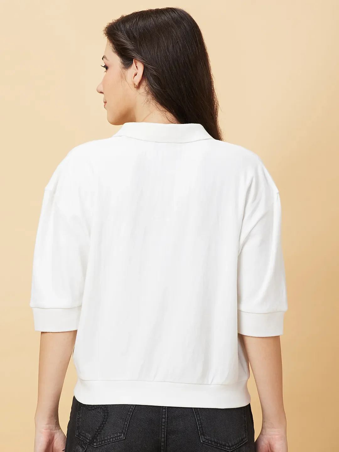 White Regular Fit Women's Short Sleeve Polo T-Shirt By Being Human Clothing - Image 3