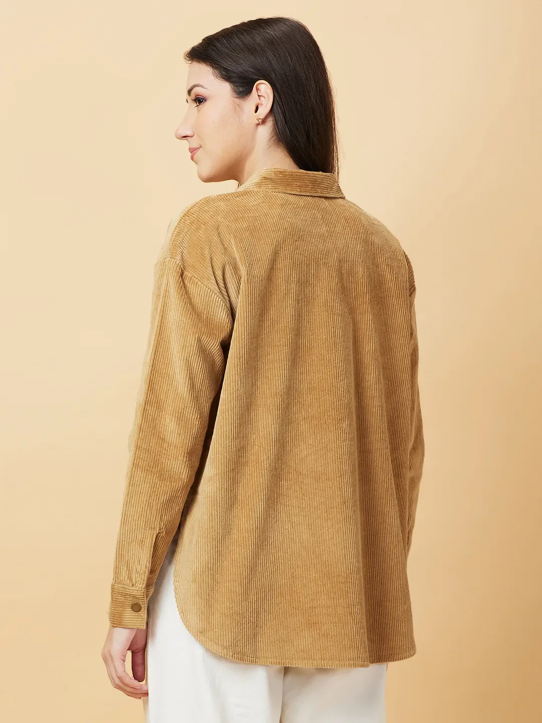 Beige Loose Fit Women's Cotton Shirts By Being Human Clothing - Image 3