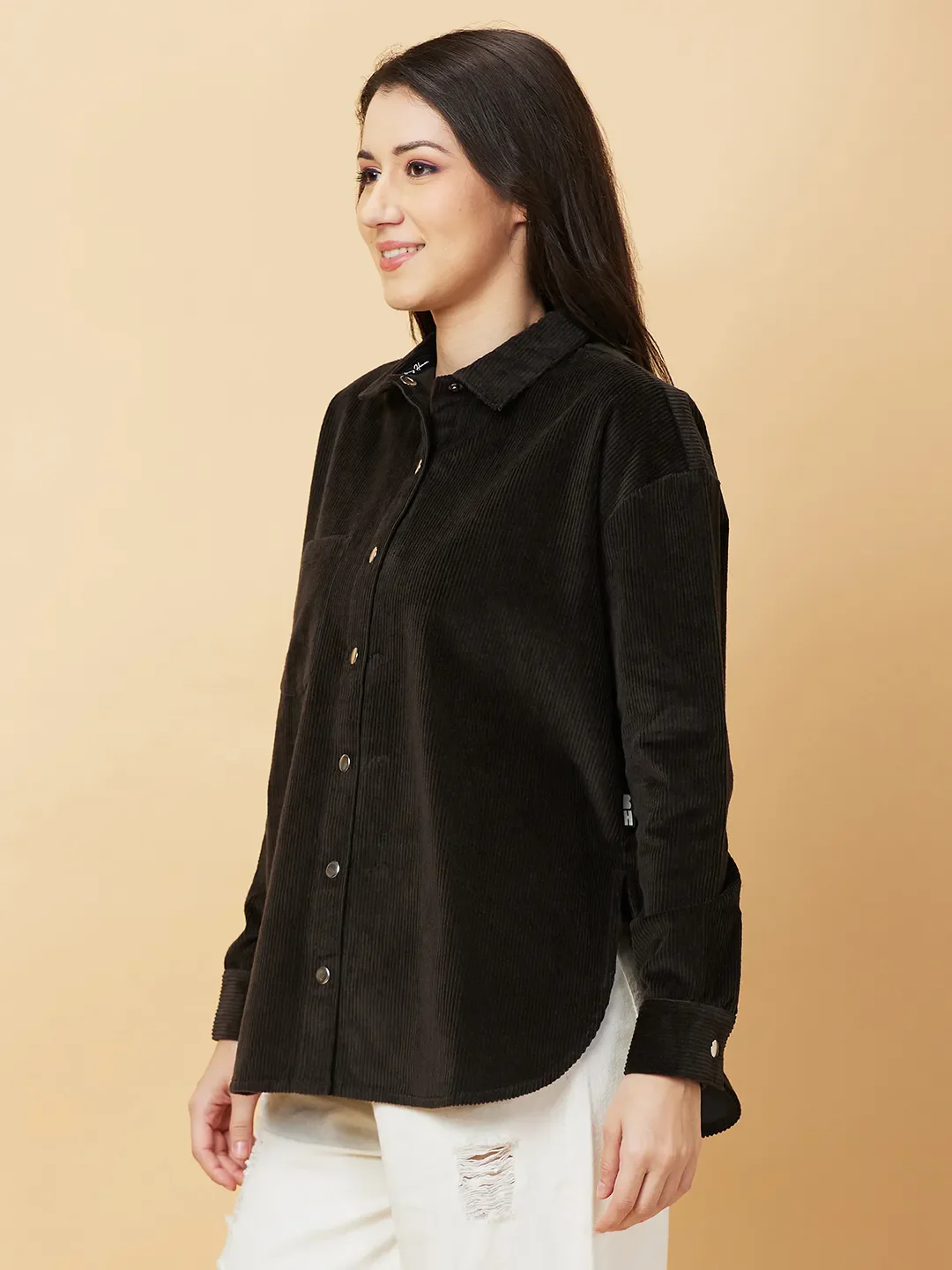 Dark Olive Loose Fit Women's Cotton Shirts By Being Human Clothing - Image 4