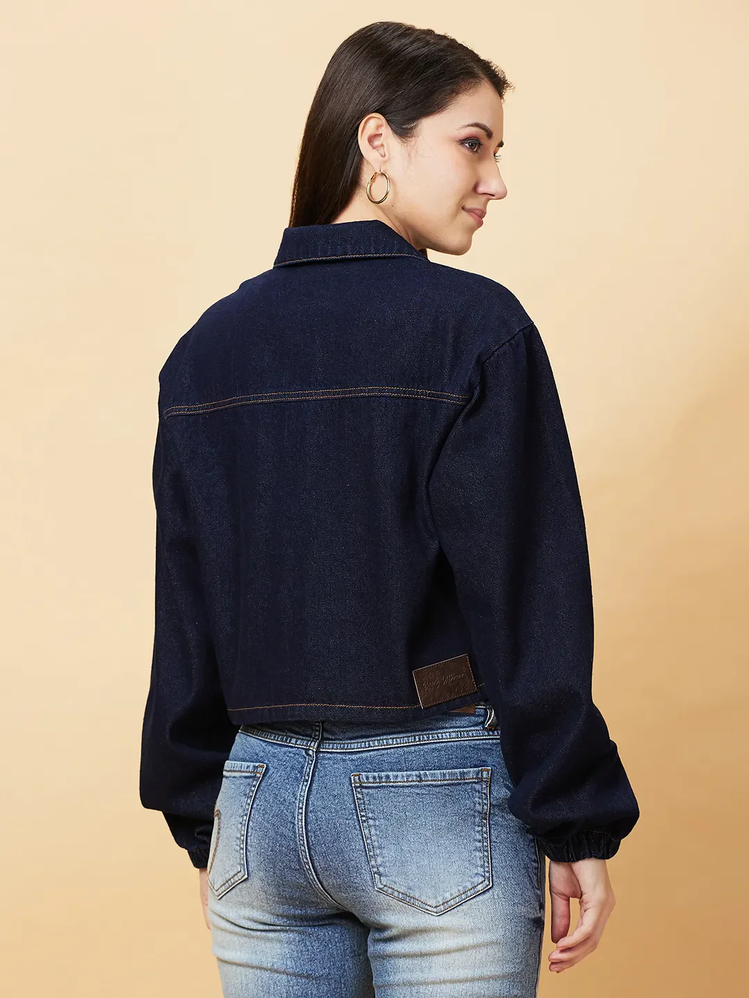 Indigo Boxy Fit Women's Puffed Sleeve Denim Jacket By Being Human Clothing - Image 3