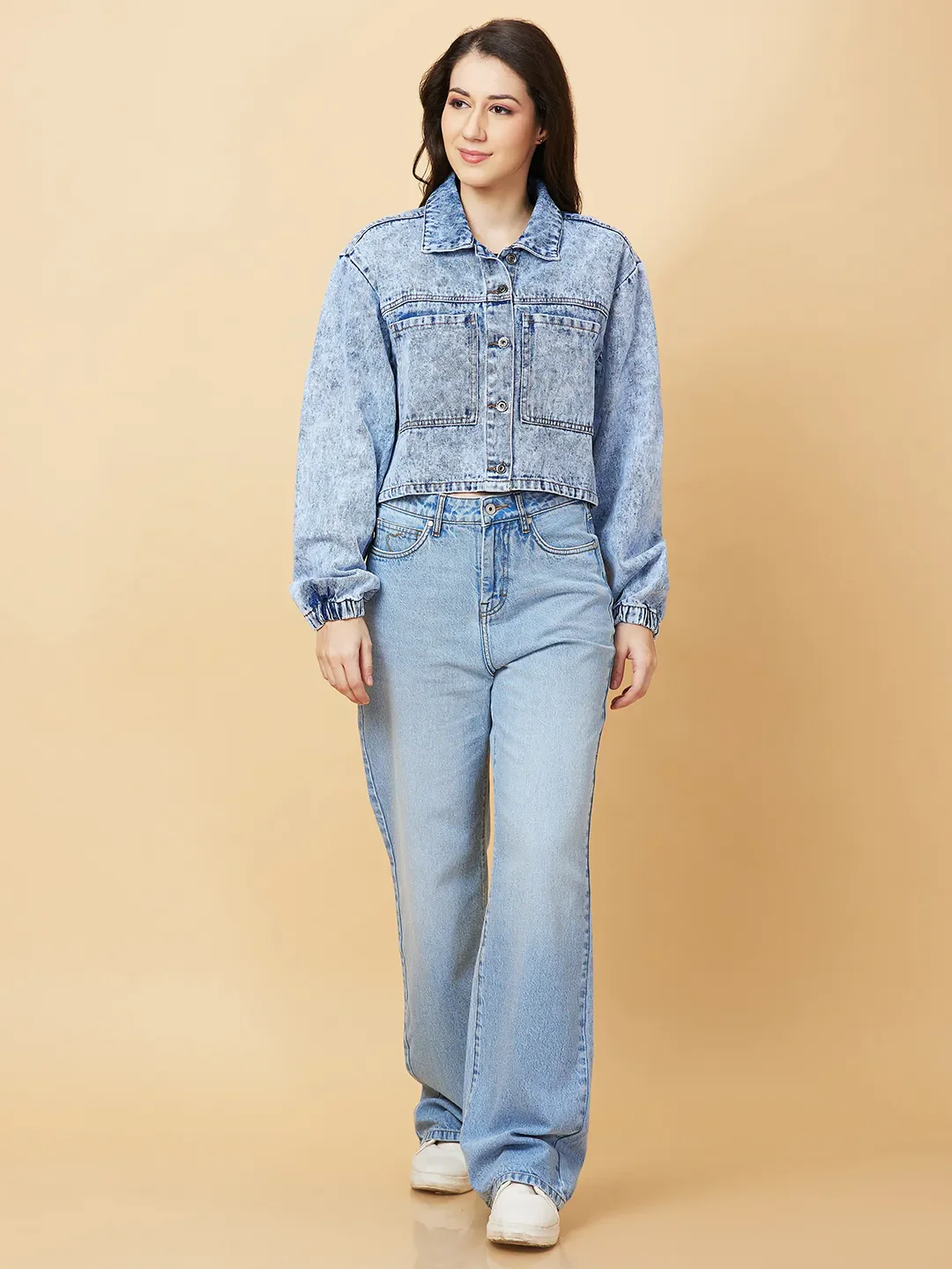 Grey Boxy Fit Women's Long Sleeve Denim Jacket By Being Human Clothing - Image 2