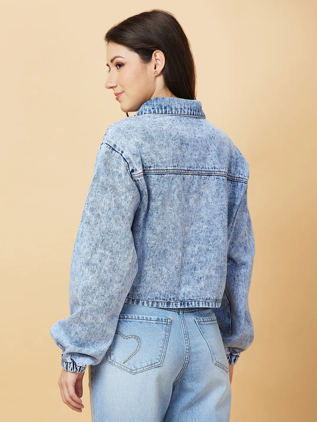 Grey Boxy Fit Women's Long Sleeve Denim Jacket By Being Human Clothing - Image 3