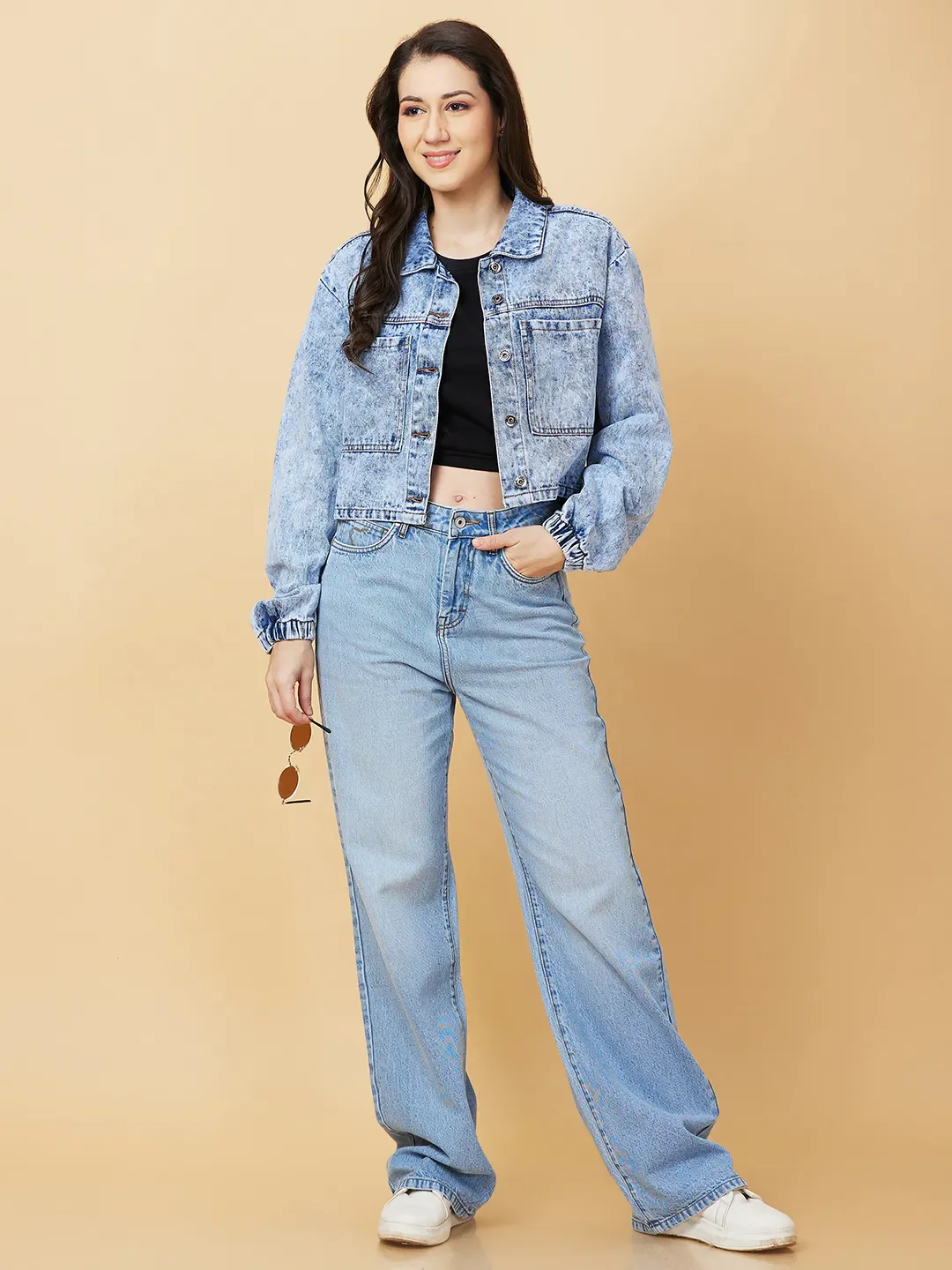 Grey Boxy Fit Women's Long Sleeve Denim Jacket By Being Human Clothing - Image 6