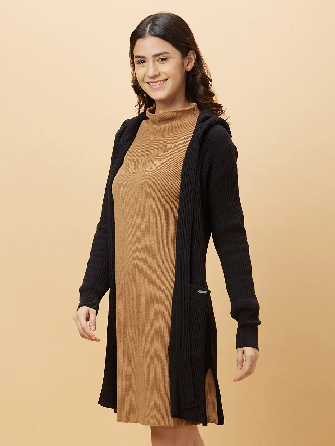 Black Easy Fit Long Sleeve Women's Shrug By Being Human Clothing - Image 4