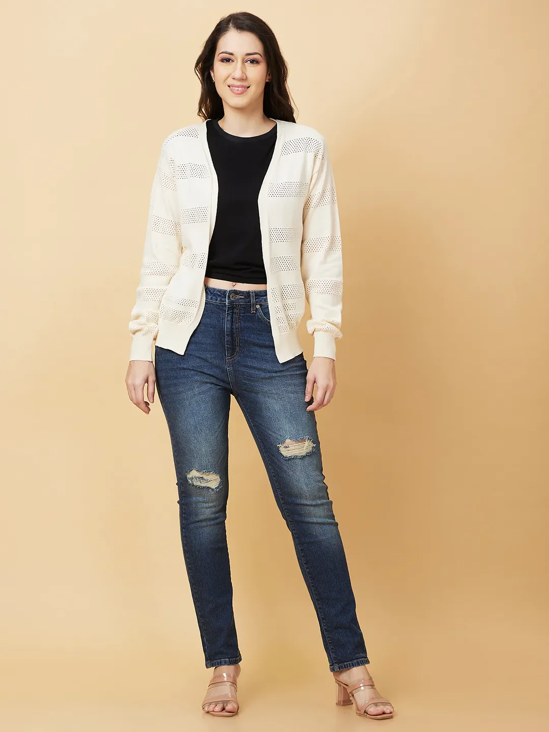 Solid Full Sleeve Open Front Women's Shrug By Being Human Clothing - Image 2