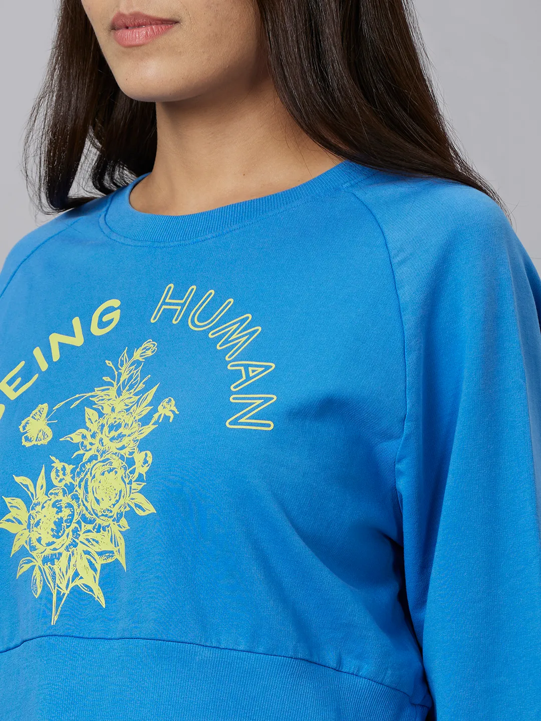 Blue Boxy Fit Women's Cotton Sweatshirt By Being Human Clothing - Image 5