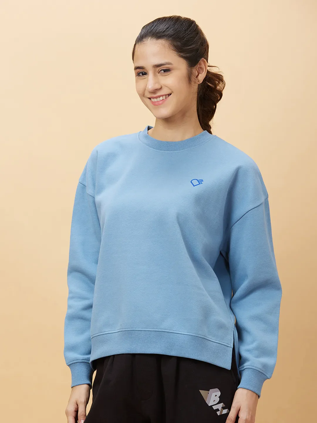 Blue Easy Fit Women's Cotton Blend Sweatshirt By Being Human Clothing - Image 4