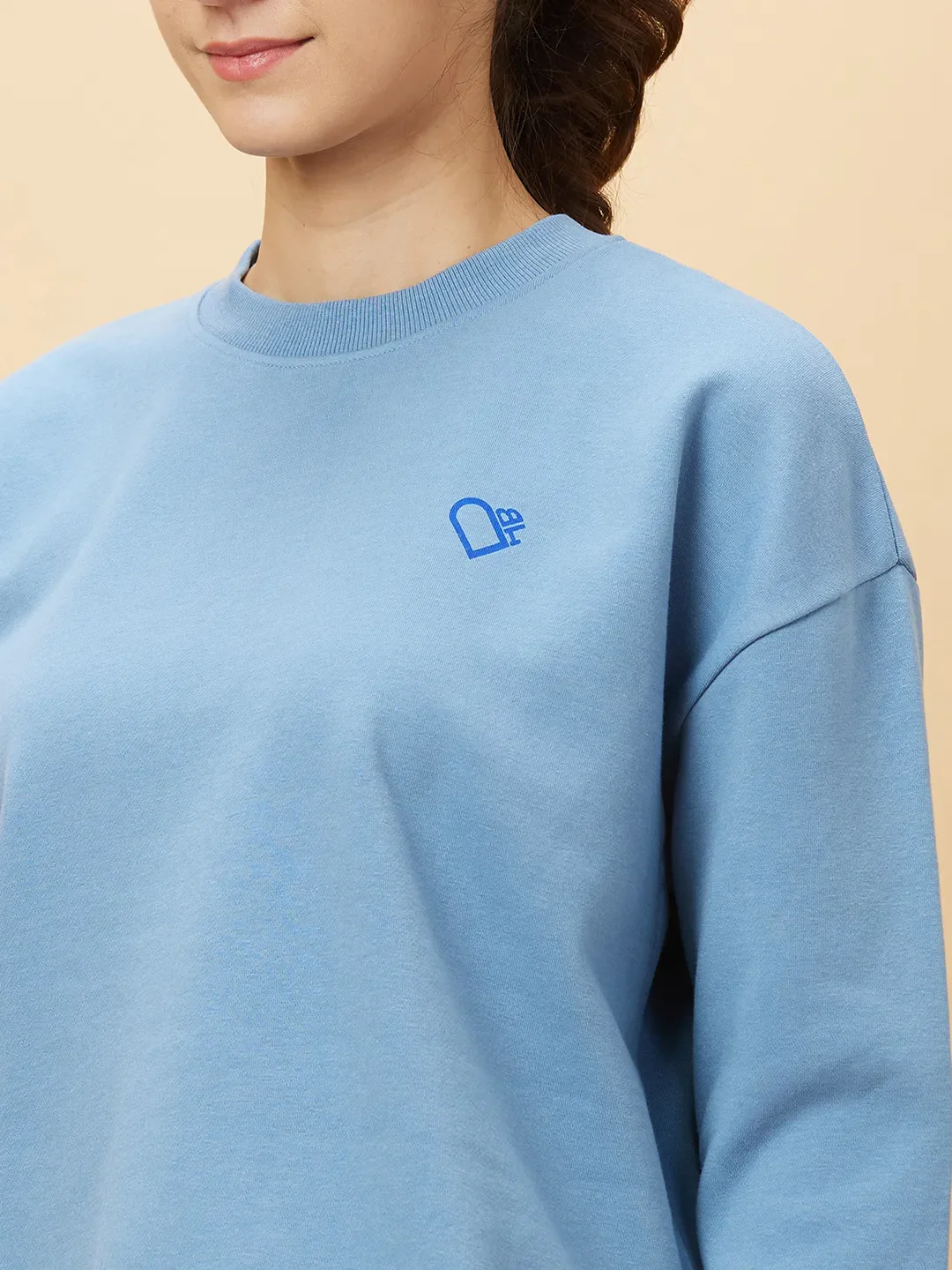 Blue Easy Fit Women's Cotton Blend Sweatshirt By Being Human Clothing - Image 5