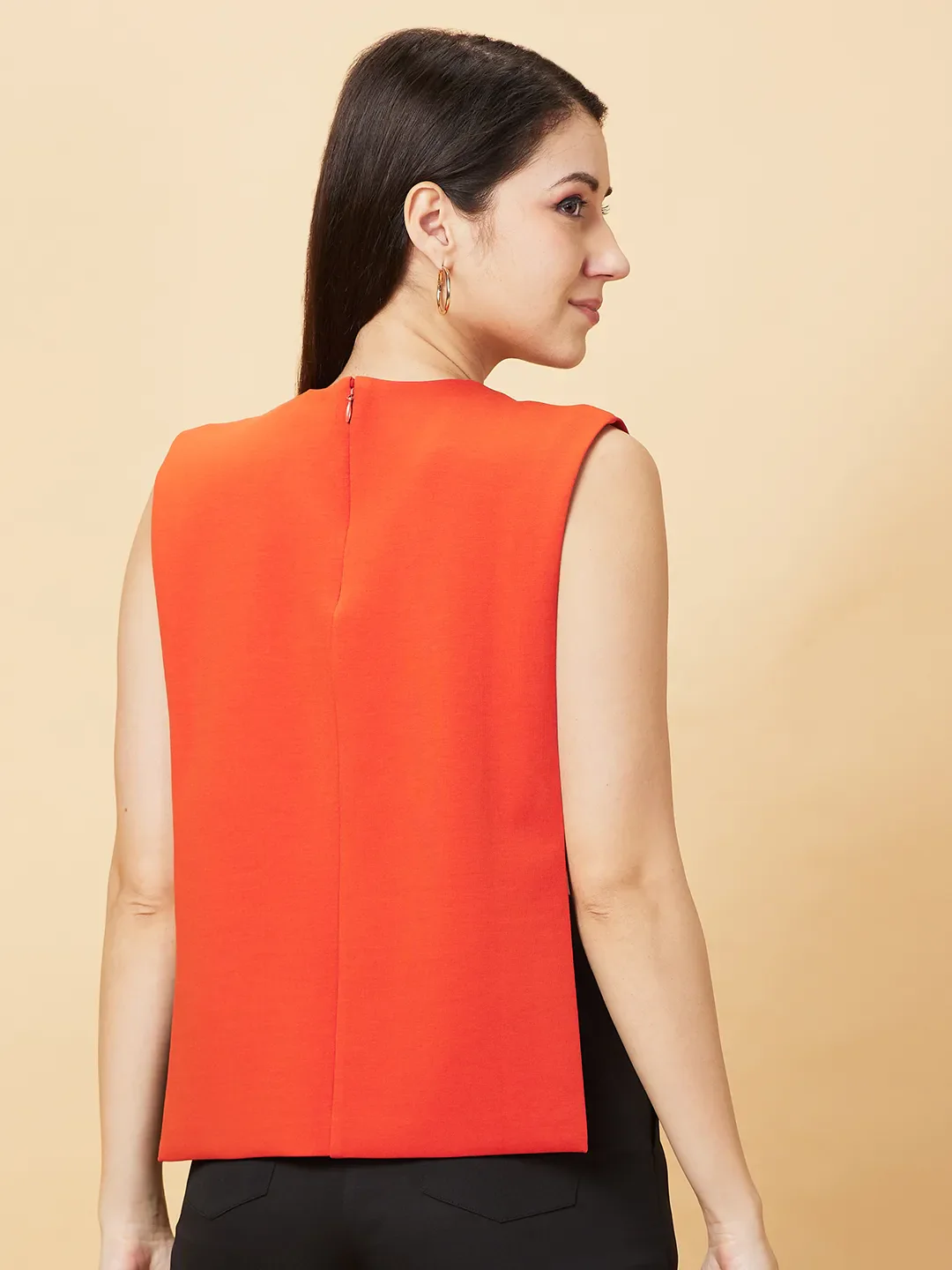 Orange Sidecut Semi Fit Sleeveless Women's Sweatshirt By Being Human Clothing - Image 3