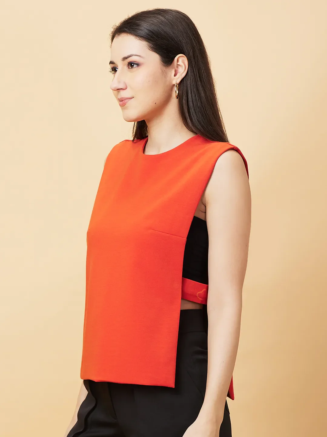 Orange Sidecut Semi Fit Sleeveless Women's Sweatshirt By Being Human Clothing - Image 4