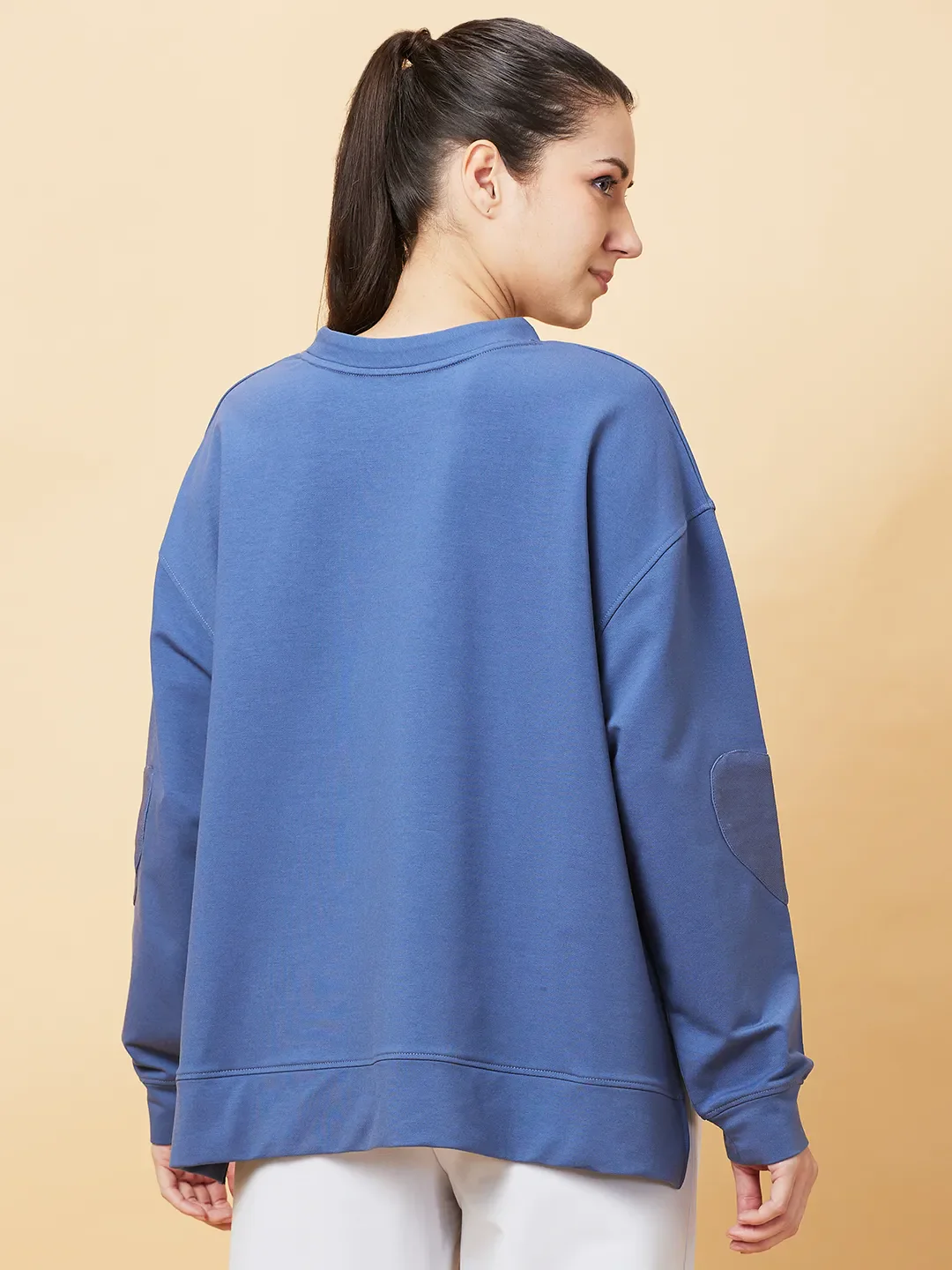 Pale Blue Easy Fit Women's Cotton Blend Sweatshirt By Being Human Clothing - Image 3