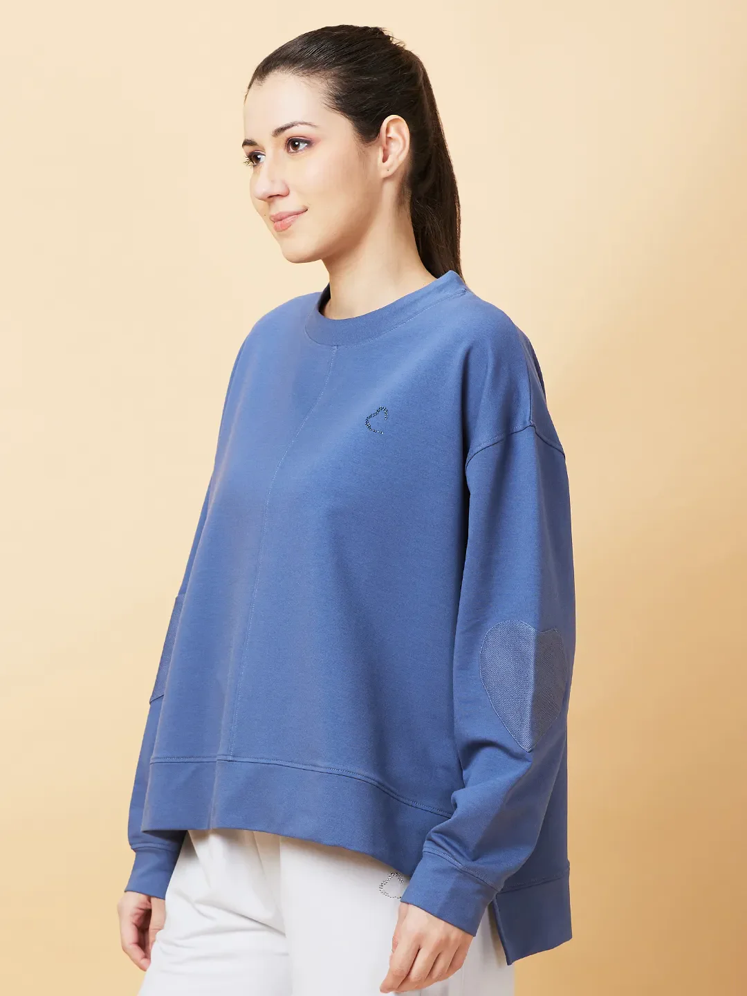 Pale Blue Easy Fit Women's Cotton Blend Sweatshirt By Being Human Clothing - Image 4